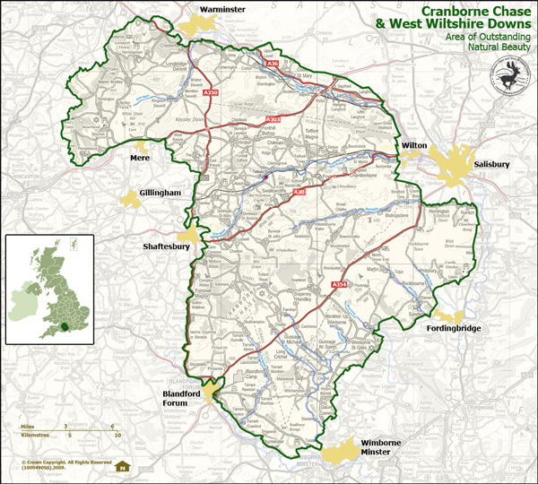 Map of Cranborne Chase & West Wiltshire Downs