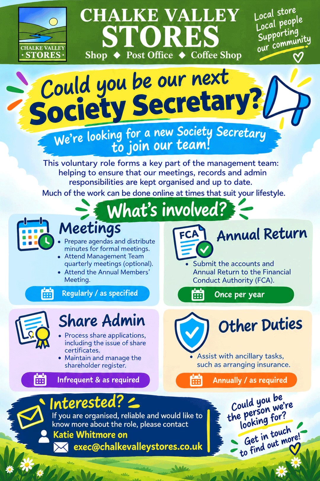 Chalke Valley Stores are searching for a new Committee Secretary